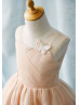 Blush Pink Tulle V Neck With Butterfly Short Flower Girl Dress